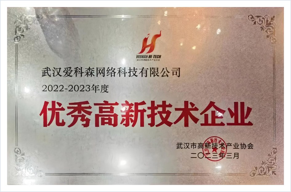 武汉市优秀高新技术企业证书